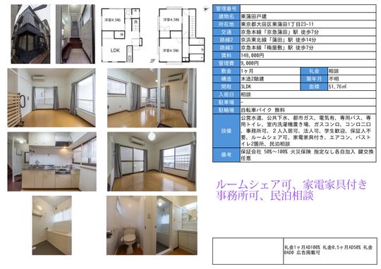 間取り図 - 京急蒲田駅徒歩7分 3LDK一戸建} - ルームシェアルームメイト