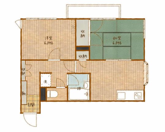 間取り図 - 文京区小石川白山通り 45平米2dk マンション６畳洋室 女性ルームメイト募集} - ルームシェアルームメイト