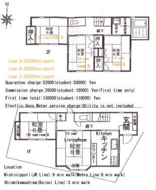 リビング - 山手線・西日暮里8min from nishinippori on jr line 52,000yen/month} - ルームシェアルームメイト