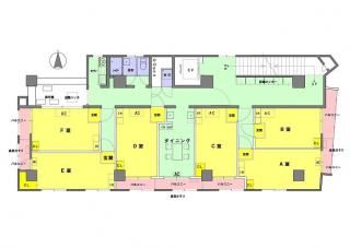 間取り図 - 大阪市西区立売堀のオフィスビルの1フロアーをシェアルームにします!!} - ルームシェアルームメイト