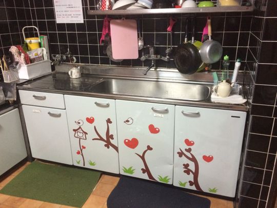 キッチン - 山手線田端駅から徒歩9分、上野、秋葉原、東京、池袋、新宿、などへのアクセスが良く便利です。} - ルームシェアルームメイト